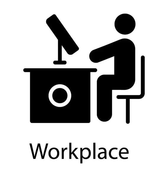 Empregado Escritório Que Trabalha Seu Local Trabalho —  Vetores de Stock