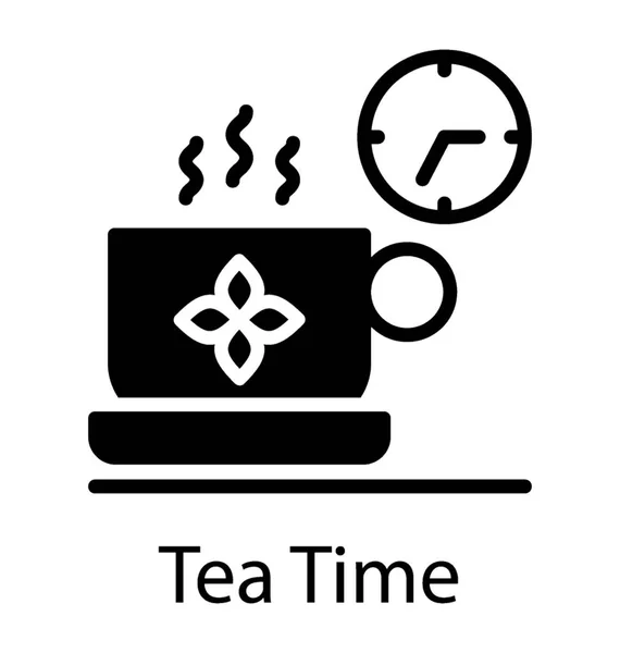 Чашка Горячего Чая Часами Заднем Плане Иконкой Чая — стоковый вектор