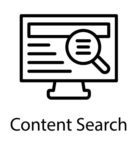 Magnifier Some Content Elements Monitor Screen Denoting Icon Content Search — Stock Vector