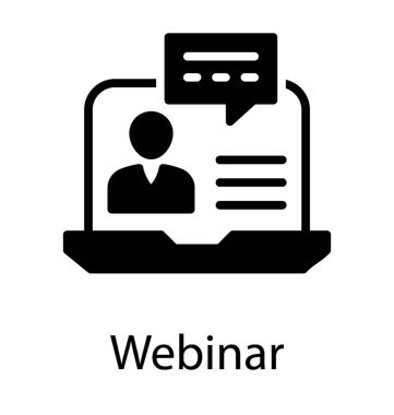 Dizüstü ekran simgesi webinar için gösterilen ileti balonu ile insan avatar