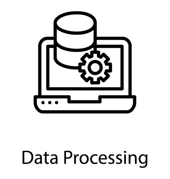 Processamento Dados Laptop Com Ajuda Diferentes Ferramentas — Vetor de Stock