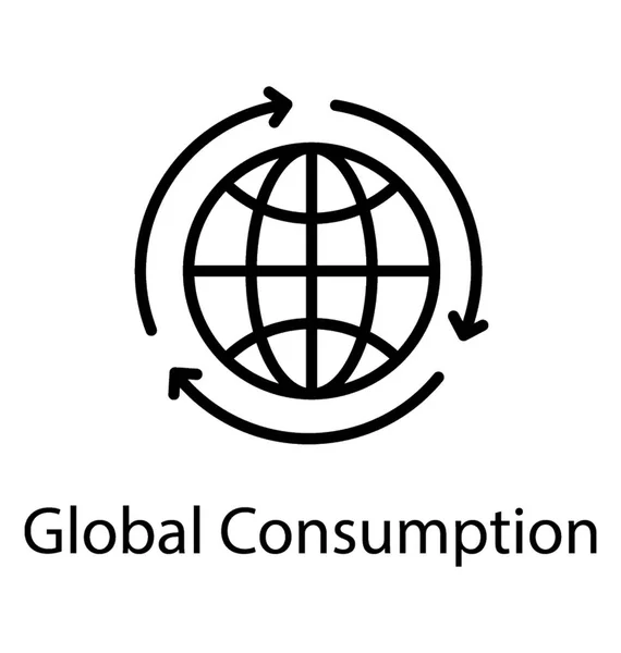 Icône Globe Ayant Autour Elle Une Représentation Consommation Mondiale — Image vectorielle