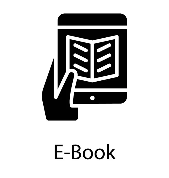 Hand Met Mobiele Scherm Met Geopende Boek Studie App Pictogram — Stockvector