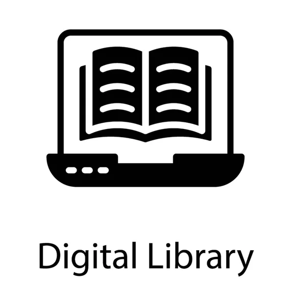 Öppnade Boken Laptop Skärm Som Skildrar Digitala Bibliotek Ikonen — Stock vektor