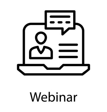 Dizüstü ekran simgesi webinar için gösterilen ileti balonu ile insan avatar