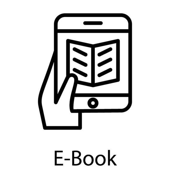 Hand Met Mobiele Scherm Met Geopende Boek Studie App Pictogram — Stockvector