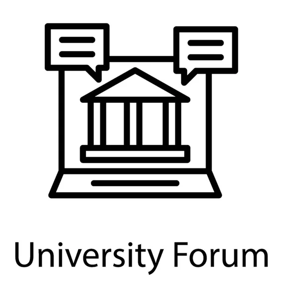 Будівля Університету Знаком Повідомлення Екрані Ноутбука Піктограма Форуму Університету — стоковий вектор