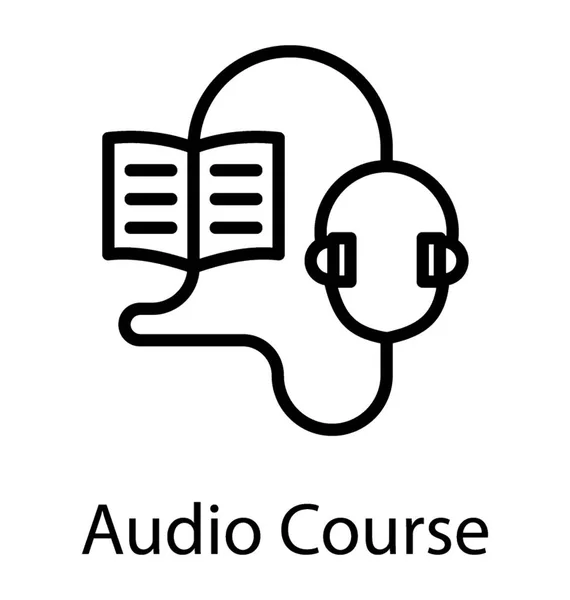 Libro Con Señal Altavoz Auriculares Vector Iconos Curso Audio — Vector de stock