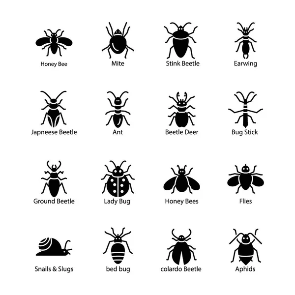 Conjunto Jardín Bugs Icono — Archivo Imágenes Vectoriales