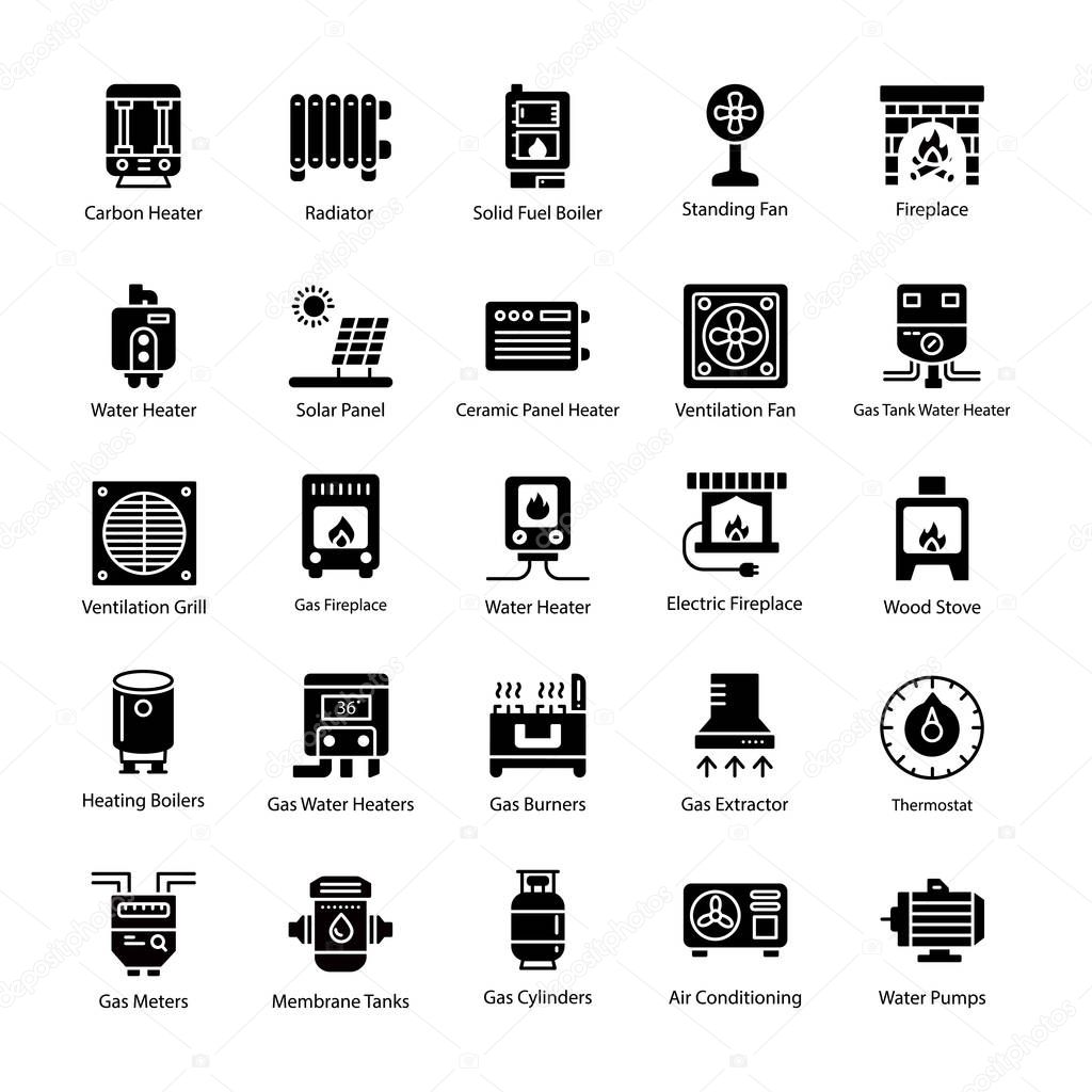Heating Appliances Glyph Vector Icons