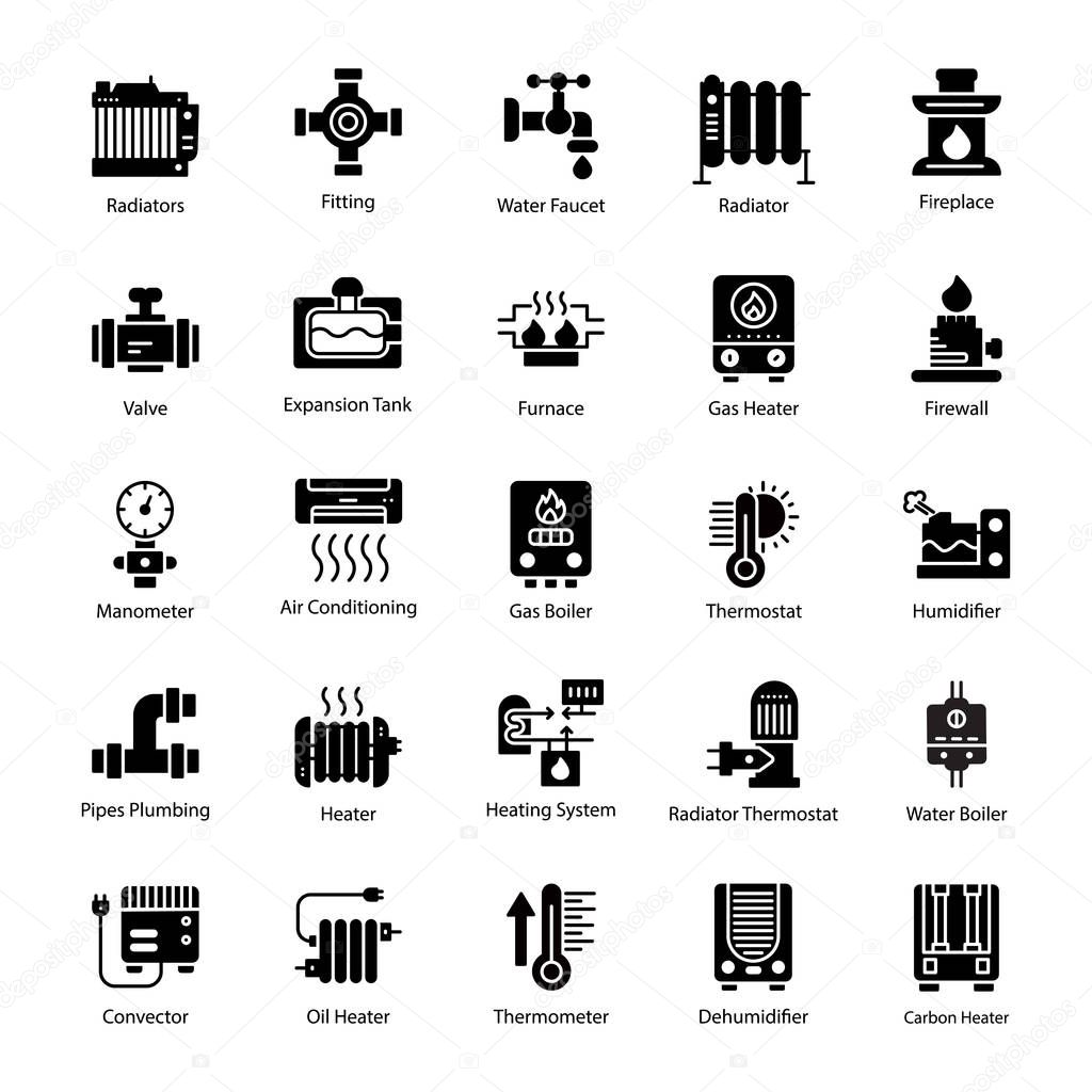 Water Heater Glyph Vector Icons 
