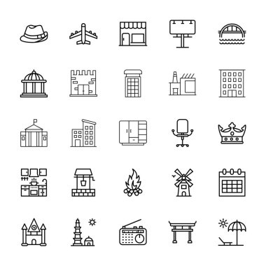 Çizgi vektör simgeler seyahat 