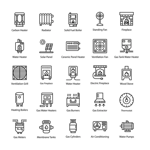 Apparecchi Riscaldamento Linea Icone Vettoriali — Vettoriale Stock