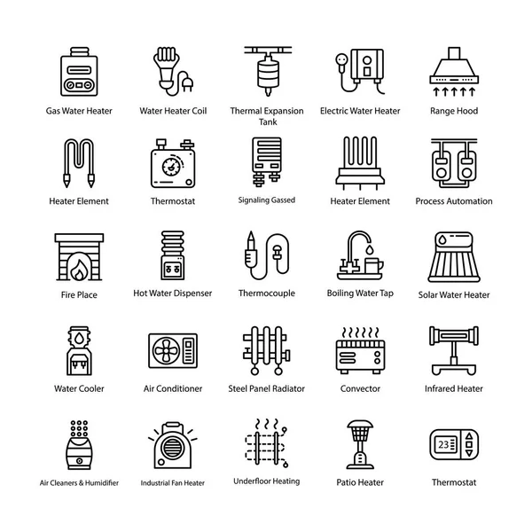 Sistema Riscaldamento Linea Icone Vettoriali — Vettoriale Stock