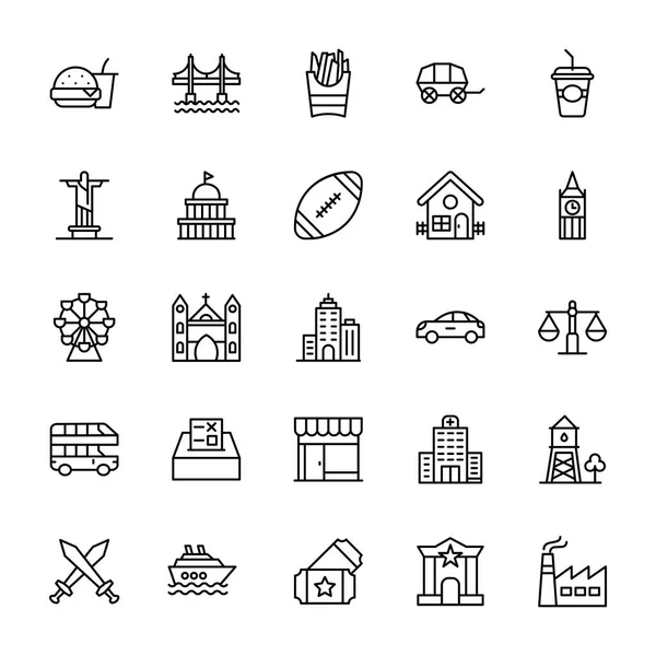 Usa Culture Landmarks Line Icons — Stock Vector