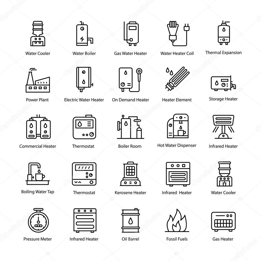 Water Boiler Line Vector Icons