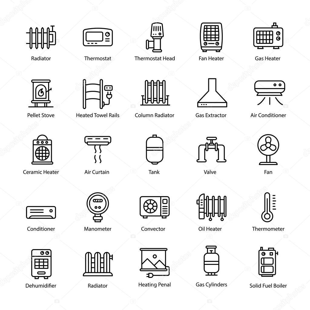 Gas Heater Line Vector Icons