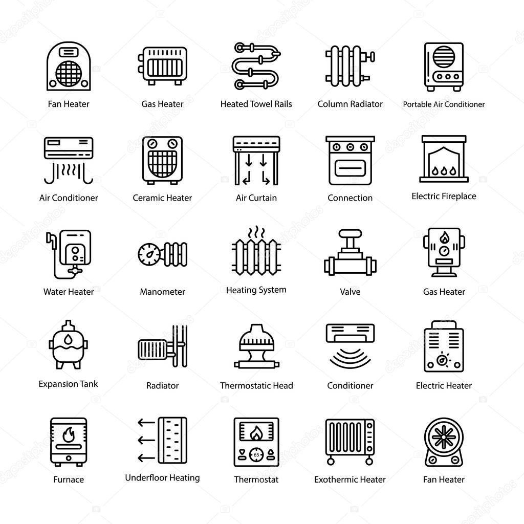 Thermal Heating Line Vector Icons