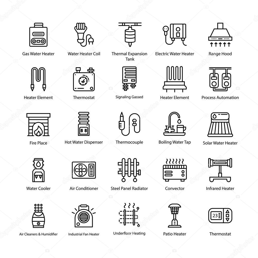 Heating System Line Vector Icons 