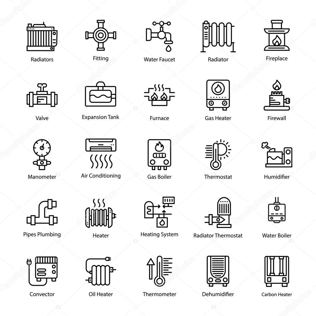 Water Heater Line Vector Icons 