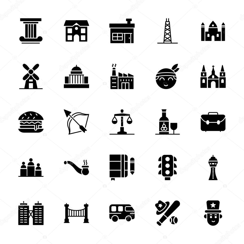 Tourism Glyph Vector Icons 