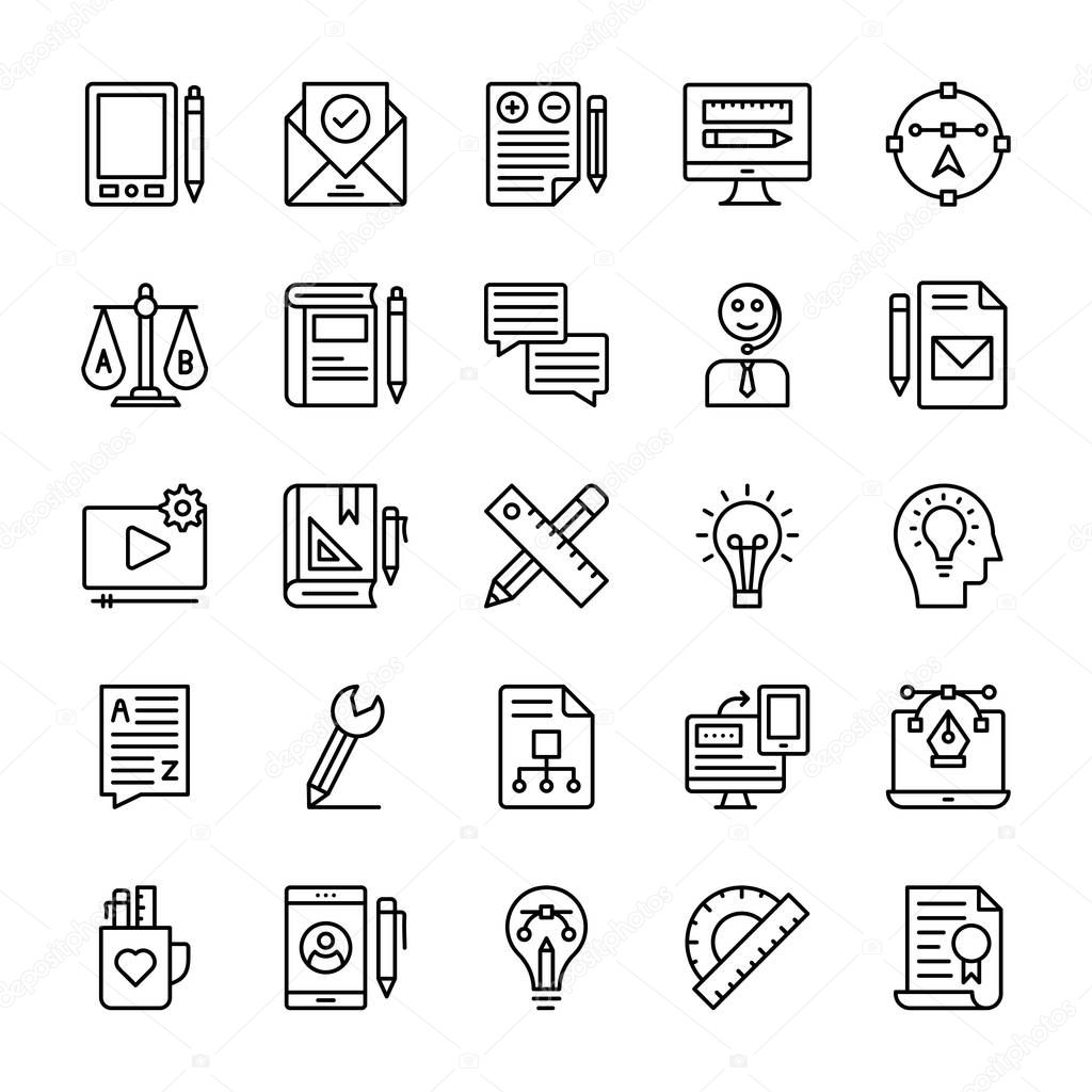 Content Design Production Line Icons 