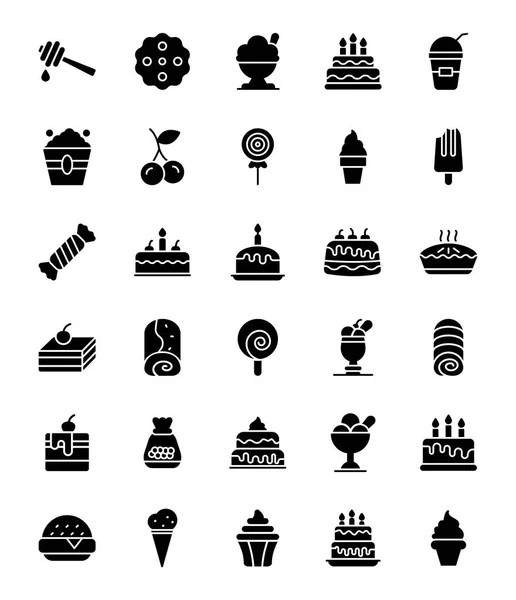 Sweet Food Glyph Icons Pack — Stock Vector