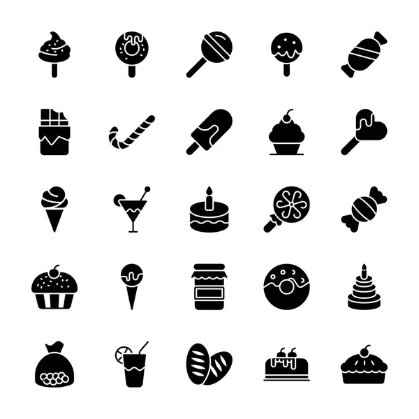 Comida Saborosa Glyph Icons Pack — Vetor de Stock