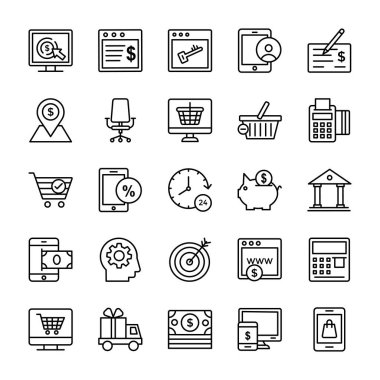 Online bankacılık satır Icons Set 