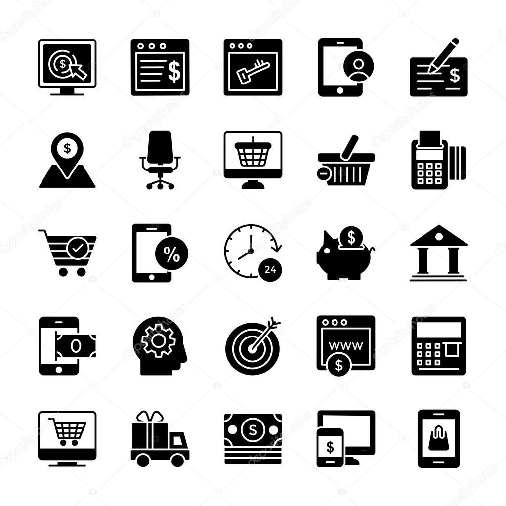 Online Banking Glyph Icons Set 