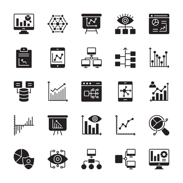Analytics Glyph Vector Iconos — Vector de stock