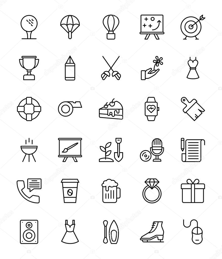 Pastime activities line icon pack