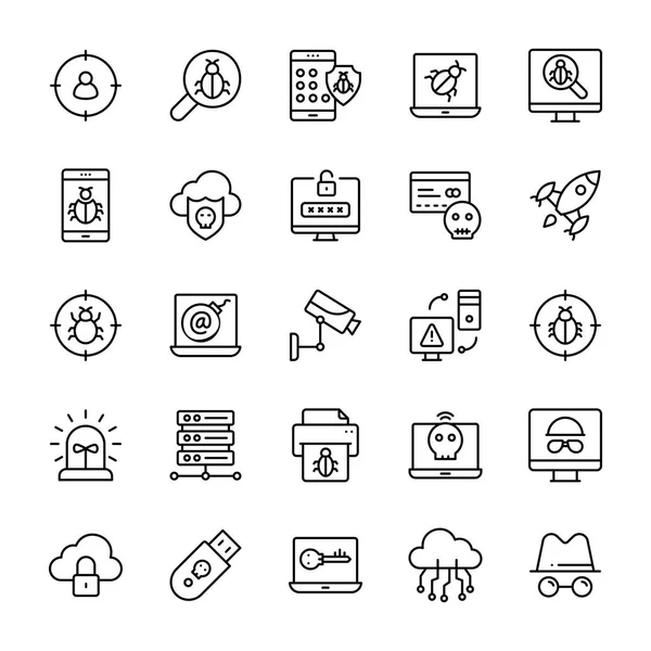 Cyber Overval Lijn Icons Set — Stockvector