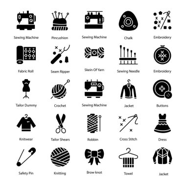 Dikiş glif Icons Set 