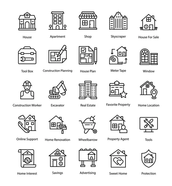 Conjunto Iconos Línea Inmobiliaria — Vector de stock