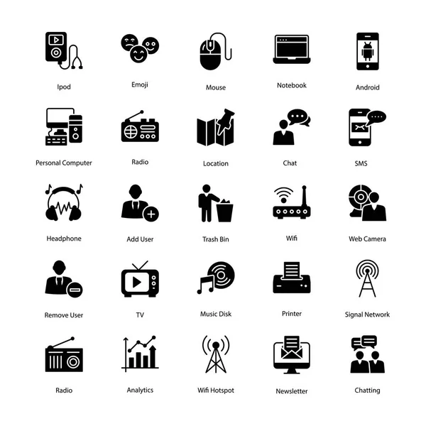 Social Media Strategie Glyph Iconen — Stockvector