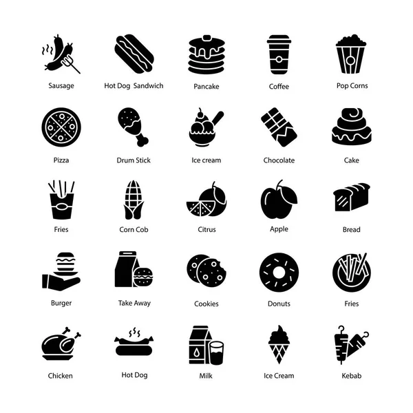 Set Iconos Glifos Alimentarios — Archivo Imágenes Vectoriales