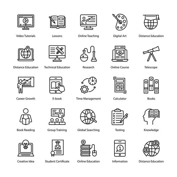 Línea Aprendizaje Electrónico Vector Iconos — Vector de stock