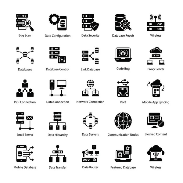 Ensemble Icônes Schéma Base Données — Image vectorielle