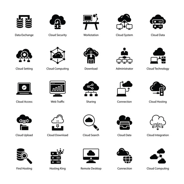 Cloud Computing Glyph Icônes Set — Image vectorielle