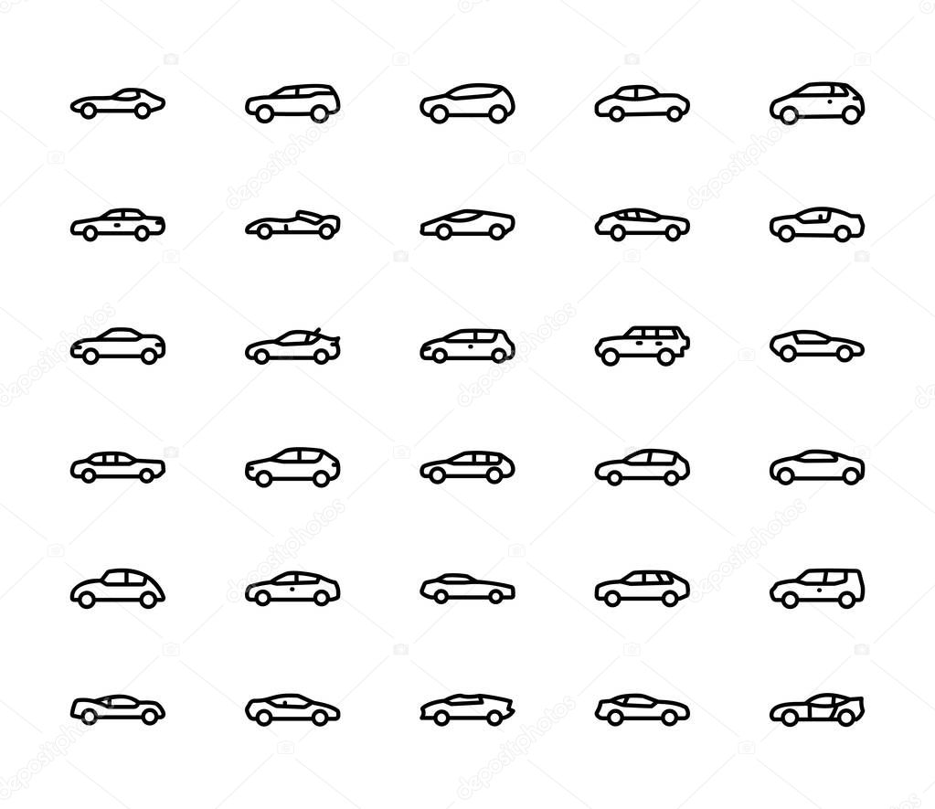 Motor Vehicle Line Icons 