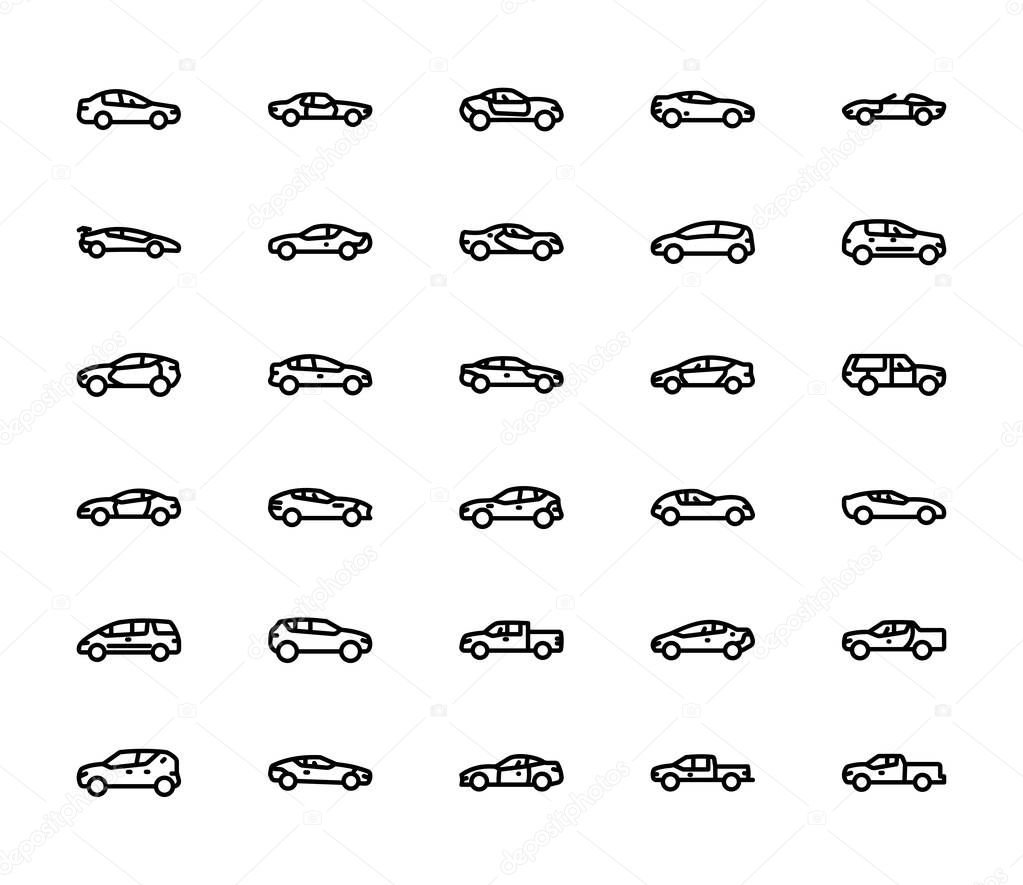 Pack of Line Car Icons 