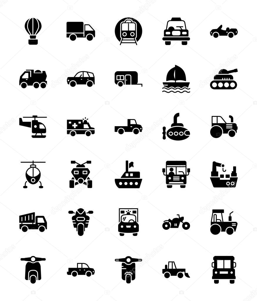 Vehicle Glyph Vector Icons