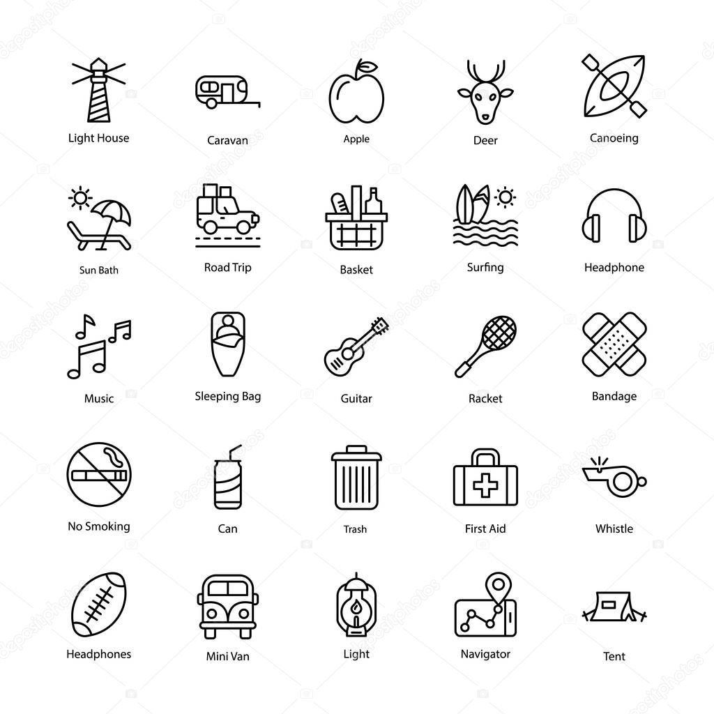 Holidays and Camping Line Icons 