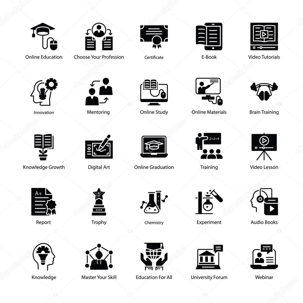Elearning Glyph Vector Icons 