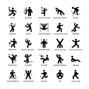 Atlet ve Olimpiyatları glif vektör simgeler