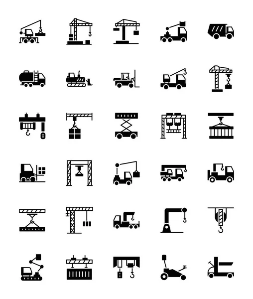 Endüstriyel Vinçler Katı Simgeler — Stok Vektör