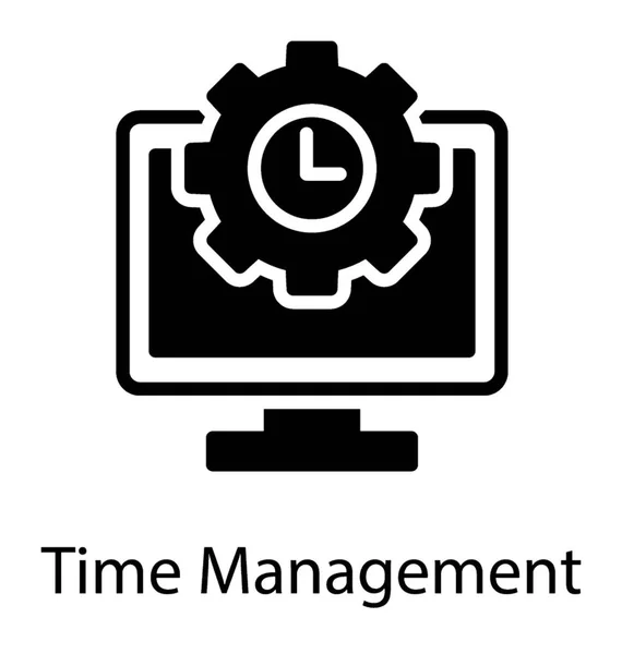 時間管理概念を提示のギアで時計とコンピューター モニターの表示します — ストックベクタ