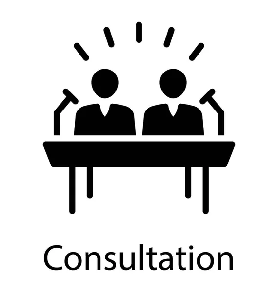 Deux Personnes Sur Table Symbolisant Icône Consultation — Image vectorielle