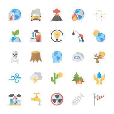 Küresel ısınma düz Icons Set 